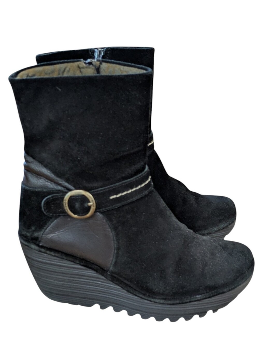 Fly London Black Suede Wedge Ankle Boot Size 39 - Picture 2 of 13